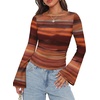 image:imageWIHOLL Bell Sleeve Tops for Women Boat Neck Ruched Ribbed Long Sleeve Fall Shirts for Women 2026Tie Dye Brown Red