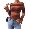 image:imageWIHOLL Bell Sleeve Tops for Women Boat Neck Ruched Ribbed Long Sleeve Fall Shirts for Women 2026Tie Dye Brown Red