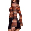 image:imageWIHOLL Bell Sleeve Tops for Women Boat Neck Ruched Ribbed Long Sleeve Fall Shirts for Women 2026Tie Dye Brown Red