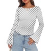 image:imageWIHOLL Bell Sleeve Tops for Women Boat Neck Ruched Ribbed Long Sleeve Fall Shirts for Women 2026White Polka Dots
