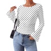 image:imageWIHOLL Bell Sleeve Tops for Women Boat Neck Ruched Ribbed Long Sleeve Fall Shirts for Women 2026White Polka Dots