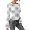 image:imageWIHOLL Bell Sleeve Tops for Women Boat Neck Ruched Ribbed Long Sleeve Fall Shirts for Women 2026White Polka Dots