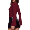 image:imageWIHOLL Bell Sleeve Tops for Women Boat Neck Ruched Ribbed Long Sleeve Fall Shirts for Women 2026Wine Red