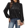 image:imageWIHOLL Long Sleeve Shirts for Women Mock Neck Tops Pleated Front Blouses Dressy Casual Spring Fall Clothes 2026 Fashion02  Black Striped