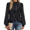 image:imageWIHOLL Long Sleeve Shirts for Women Mock Neck Tops Pleated Front Blouses Dressy Casual Spring Fall Clothes 2026 Fashion02  Black Striped