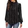 image:imageWIHOLL Long Sleeve Shirts for Women Mock Neck Tops Pleated Front Blouses Dressy Casual Spring Fall Clothes 2026 Fashion02  Black Striped