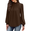 image:imageWIHOLL Long Sleeve Shirts for Women Mock Neck Tops Pleated Front Blouses Dressy Casual Spring Fall Clothes 2026 Fashion03  Brown