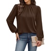 image:imageWIHOLL Long Sleeve Shirts for Women Mock Neck Tops Pleated Front Blouses Dressy Casual Spring Fall Clothes 2026 Fashion03  Brown