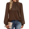 image:imageWIHOLL Long Sleeve Shirts for Women Mock Neck Tops Pleated Front Blouses Dressy Casual Spring Fall Clothes 2026 Fashion03  Brown