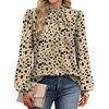 image:imageWIHOLL Long Sleeve Shirts for Women Mock Neck Tops Pleated Front Blouses Dressy Casual Spring Fall Clothes 2026 Fashion03  Taupe Black Dots