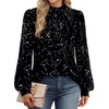 image:imageWIHOLL Long Sleeve Shirts for Women Mock Neck Tops Pleated Front Blouses Dressy Casual Spring Fall Clothes 2026 Fashion04  Black Star Print