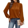 image:imageWIHOLL Long Sleeve Shirts for Women Mock Neck Tops Pleated Front Blouses Dressy Casual Spring Fall Clothes 2026 Fashion05  Caramel