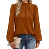 image:imageWIHOLL Long Sleeve Shirts for Women Mock Neck Tops Pleated Front Blouses Dressy Casual Spring Fall Clothes 2026 Fashion05  Caramel