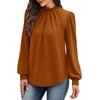 image:imageWIHOLL Long Sleeve Shirts for Women Mock Neck Tops Pleated Front Blouses Dressy Casual Spring Fall Clothes 2026 Fashion05  Caramel