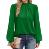 image:imageWIHOLL Long Sleeve Shirts for Women Mock Neck Tops Pleated Front Blouses Dressy Casual Spring Fall Clothes 2026 Fashion06  Green