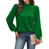 image:imageWIHOLL Long Sleeve Shirts for Women Mock Neck Tops Pleated Front Blouses Dressy Casual Spring Fall Clothes 2026 Fashion06  Green