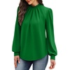 image:imageWIHOLL Long Sleeve Shirts for Women Mock Neck Tops Pleated Front Blouses Dressy Casual Spring Fall Clothes 2026 Fashion06  Green