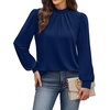 image:imageWIHOLL Long Sleeve Shirts for Women Mock Neck Tops Pleated Front Blouses Dressy Casual Spring Fall Clothes 2026 Fashion06  Navy Blue