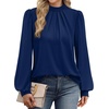 image:imageWIHOLL Long Sleeve Shirts for Women Mock Neck Tops Pleated Front Blouses Dressy Casual Spring Fall Clothes 2026 Fashion06  Navy Blue