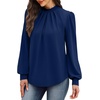 image:imageWIHOLL Long Sleeve Shirts for Women Mock Neck Tops Pleated Front Blouses Dressy Casual Spring Fall Clothes 2026 Fashion06  Navy Blue