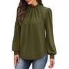 image:imageWIHOLL Long Sleeve Shirts for Women Mock Neck Tops Pleated Front Blouses Dressy Casual Spring Fall Clothes 2026 Fashion07  Army Green