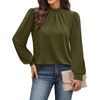 image:imageWIHOLL Long Sleeve Shirts for Women Mock Neck Tops Pleated Front Blouses Dressy Casual Spring Fall Clothes 2026 Fashion07  Army Green