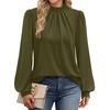 image:imageWIHOLL Long Sleeve Shirts for Women Mock Neck Tops Pleated Front Blouses Dressy Casual Spring Fall Clothes 2026 Fashion07  Army Green