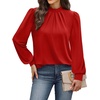 image:imageWIHOLL Long Sleeve Shirts for Women Mock Neck Tops Pleated Front Blouses Dressy Casual Spring Fall Clothes 2026 Fashion08  Red