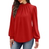 image:imageWIHOLL Long Sleeve Shirts for Women Mock Neck Tops Pleated Front Blouses Dressy Casual Spring Fall Clothes 2026 Fashion08  Red