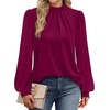image:imageWIHOLL Long Sleeve Shirts for Women Mock Neck Tops Pleated Front Blouses Dressy Casual Spring Fall Clothes 2026 Fashion09  Purple Red