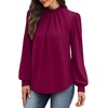 image:imageWIHOLL Long Sleeve Shirts for Women Mock Neck Tops Pleated Front Blouses Dressy Casual Spring Fall Clothes 2026 Fashion09  Purple Red