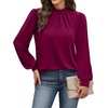 image:imageWIHOLL Long Sleeve Shirts for Women Mock Neck Tops Pleated Front Blouses Dressy Casual Spring Fall Clothes 2026 Fashion09  Purple Red