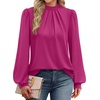 image:imageWIHOLL Long Sleeve Shirts for Women Mock Neck Tops Pleated Front Blouses Dressy Casual Spring Fall Clothes 2026 Fashion10  Pink