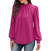 image:imageWIHOLL Long Sleeve Shirts for Women Mock Neck Tops Pleated Front Blouses Dressy Casual Spring Fall Clothes 2026 Fashion10  Pink