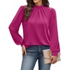 image:imageWIHOLL Long Sleeve Shirts for Women Mock Neck Tops Pleated Front Blouses Dressy Casual Spring Fall Clothes 2026 Fashion10  Pink