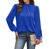 image:imageWIHOLL Long Sleeve Shirts for Women Mock Neck Tops Pleated Front Blouses Dressy Casual Spring Fall Clothes 2026 Fashion12  Blue