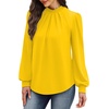 image:imageWIHOLL Long Sleeve Shirts for Women Mock Neck Tops Pleated Front Blouses Dressy Casual Spring Fall Clothes 2026 Fashion13  Yellow