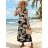 image:imageWIHOLL Summer Dresses Babydoll Maxi Dress Empire Waist Beach Vacation Sundresses 2026 with PocketsBlack Beige Tropical Leaves