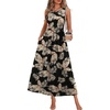 image:imageWIHOLL Summer Dresses Babydoll Maxi Dress Empire Waist Beach Vacation Sundresses 2026 with PocketsBlack Beige Tropical Leaves