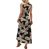 image:imageWIHOLL Summer Dresses Babydoll Maxi Dress Empire Waist Beach Vacation Sundresses 2026 with PocketsBlack Beige Tropical Leaves