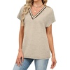 image:imageWIHOLL Summer Tops for Women 2026 Dressy Casual Short Sleeve Shirts Business Casual T Shirts Beach Vacation ClothesBeige Waves
