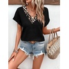 image:imageWIHOLL Summer Tops for Women 2026 Dressy Casual Short Sleeve Shirts Business Casual T Shirts Beach Vacation ClothesBlack Leopard