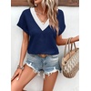 image:imageWIHOLL Summer Tops for Women 2026 Dressy Casual Short Sleeve Shirts Business Casual T Shirts Beach Vacation ClothesNavy Blue