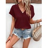 image:imageWIHOLL Summer Tops for Women 2026 Dressy Casual Short Sleeve Shirts Business Casual T Shirts Beach Vacation ClothesPlum Red