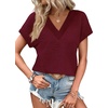 image:imageWIHOLL Summer Tops for Women 2026 Dressy Casual Short Sleeve Shirts Business Casual T Shirts Beach Vacation ClothesPlum Red