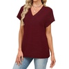 image:imageWIHOLL Summer Tops for Women 2026 Dressy Casual Short Sleeve Shirts Business Casual T Shirts Beach Vacation ClothesPlum Red