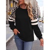 image:imageWIHOLL Sweatshirts for Women Crewneck Long Sleeve Loose Fit Tops Color Block Fashion 2026Black Leopard