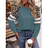 image:imageWIHOLL Sweatshirts for Women Crewneck Long Sleeve Loose Fit Tops Color Block Fashion 2026Cadetblue Leopard