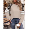 image:imageWIHOLL Sweatshirts for Women Crewneck Long Sleeve Loose Fit Tops Color Block Fashion 2026Khaki Leopard