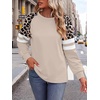 image:imageWIHOLL Sweatshirts for Women Crewneck Long Sleeve Loose Fit Tops Color Block Fashion 2026Khaki Leopard